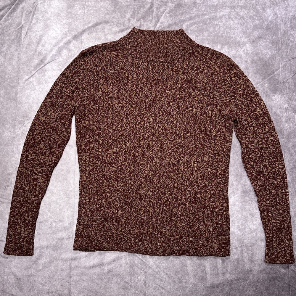 Vintage Worthington Sweater Womens Medium Brown Mock Neck Acrylic Hong Kong